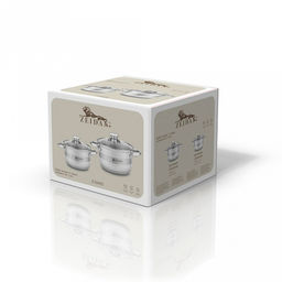 "Zeidan" Набор посуды из нержавеющей стали 4 предмета: катрюли: 2л д16см, 3л д18см, стеклянные крышки, 5-и степовое капсулированное дно, внутри зеркальная полировка корпуса, снаружи комбинированная полировка, подарочная коробка (Китай)