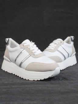 05-PDE40-2 WHITE/BEIGE Кроссовки женские (натуральная кожа, натуральная замша) - Фабричный китай фото 13