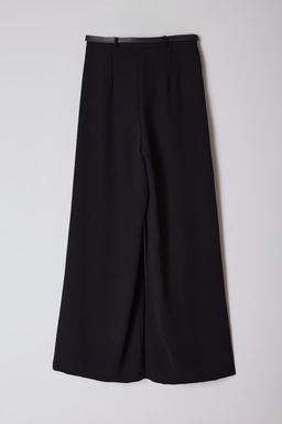 Siyah Kemerli Pilili Wide Leg/Extra Genis Paca Dokuma Pantolon TWOAW25PL00032 Palazzo