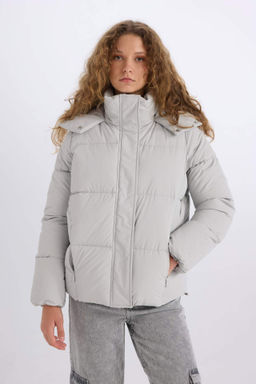 Su Itici Puffer Sisme Mont Oversize Genis Kal?p Kapusonlu Fermuarl? C?tc?tl? - Defacto фото 4