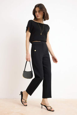 Siyah Premium Arka Beli Lastikli Havuc Dugme Detayl? Kumas Pantolon TWOSS26PL00025 - Trendyolmilla фото 2