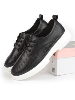 03-PDXL140-2 BLACK Полуботинки спортивные женские (натуральная кожа)