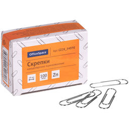 Скрепки 28мм.*100шт. "OfficeSpace" оцинкованные, в карт. кор. (CZ28_34070)