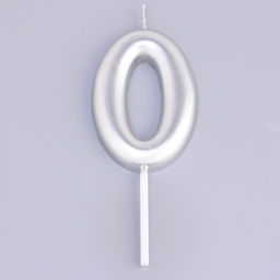 Свеча в торт «Европейская», цифра 0, 6 см, серебро