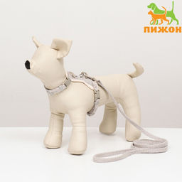 Комплект амуниции Мышка с мягкой шлейкой, поводок 120 х 1 см, ОШ 18-22 см, ОГ 24-30 см, серый