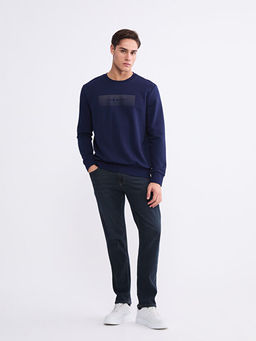 Bisiklet Yaka Bask?l? Erkek Sweatshirt