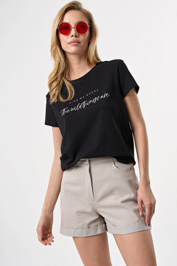 Футболка прямого силуэта с принтом черная