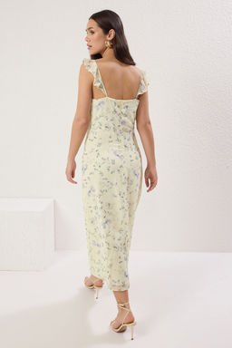 TRENDYOLMILLA Sar? Cicekli F?rf?rl? Midi Dokuma Elbise TWOSS25EL00568  фото 7