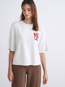 Bisiklet Yaka Pul ??lemeli Oversize Kad?n Ti??rt