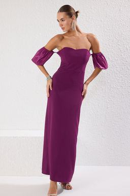 TRENDYOLMILLA Murdum Carmen Yaka Dokuma Uzun S?k Abiye & Mezuniyet Elbise TPRSS25AE00084