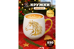 Кружка 530 мл 13,5*10,5*10,7 см Лошадь золотая на белом, фарфор