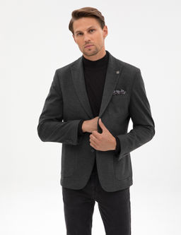 Antrasit Slim Fit Flanel Dokulu Ceket