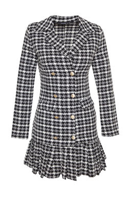 TRENDYOLMILLA Siyah Etegi Volanl? Dugme Detayl? Tuvit Dokuma Elbise TWOAW23EL00870  фото 15