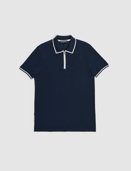 Lacivert Slim Fit %100 Pamuk Fermuarl_ Polo Yaka Ti__rt