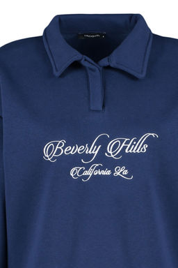 Lacivert Gomlek Yaka Nak?sl? Regular Fit Kal?n Ici Polarl? Orme Sweatshirt TWOAW24SW00182