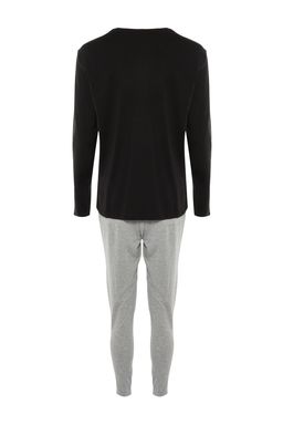 Siyah %100 Pamuk Slogan Bask?l? Regular Fit Orme Pijama Tak?m? TMNAW23PT00017 - Trendyolmilla фото 12