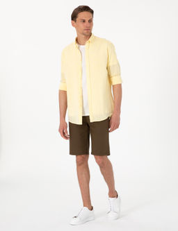 Рубашка Pierre Cardin Regular Fit желтая с льном