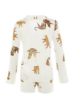 Trendyolmilla Ekru Kaplan Desenli Viskon Sortlu Dokuma Pijama Tak?m? THMAW21PT0340 фото 12