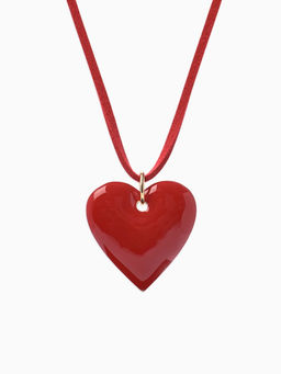 Чокер на нити с кулоном "Сердце" L=150см, цвет красный в золоте