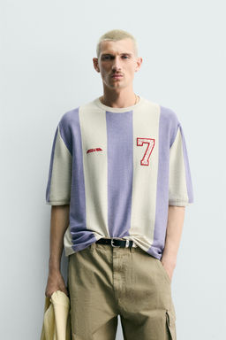 CAMISETA PUNTO RAYAS BORDADO PARCHE / Lila