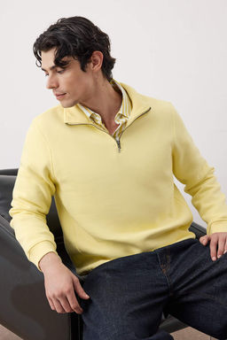 Sar? Regular/Normal Kesim Dik Yaka Fermuarl? Pamuklu Basic Ici Polarl? Sweatshirt TMNAW24SW00041