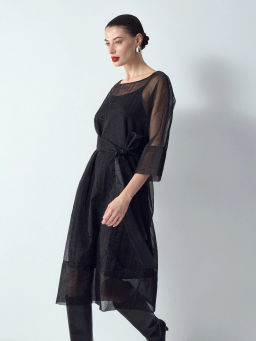 Платье миди из шифона с поясом