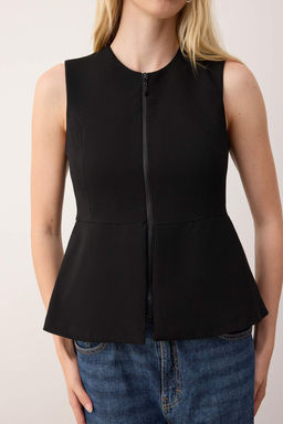 Sustainable Siyah Fermuarl? Peplum Dokuma Yelek TWOAW26YE00053 - Trendyolmilla фото 7