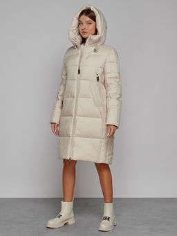 Пальто утепленное с капюшоном зимнее женское бежевого цвета 51155B - MaxRita фото 7
