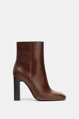 LEATHER WIDE HEEL ANKLE BOOTS - Zara фото 3