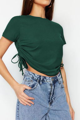 TRENDYOLMILLA Lacivert %100 Pamuk Bisiklet Yaka Buzgulu Basic Orme T-Shirt TWOSS21TS0131 фото 4