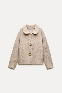 FAUX FUR KNIT JACKET WITH FLOWER BUTTONS - Zara фото 3