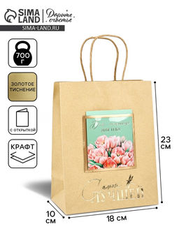 Цена за 2 шт. Пакет крафтовый с открыткой Счастливых моментов, MS 18?10?23 см