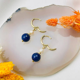 Серьги двойные из Лазурита и Жемчуга