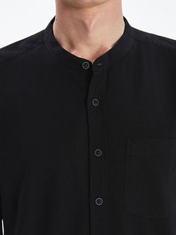 Regular Fit K?sa Kollu Keten Kar???ml? Erkek G?mlek