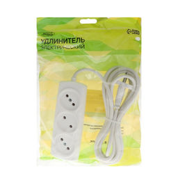 Удлинитель Luazon Lighting ECO, 3 розетки, 2.7 м, 10 А, 2200 Вт, ПВС 2×0.75 мм2, без заземления, белый