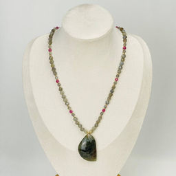 Колье из Лабрадора и Корунда (Рубин) 45 см +