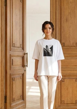 K13346 Футболка свободного кроя БЕЛЫЙ