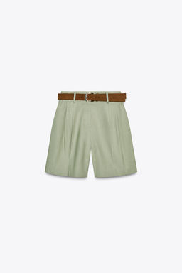 PLEATED BERMUDA SHORTS WITH LINEN BLEND AND BELT - Zara фото 4