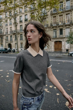 JUMPER WITH SHORT SLEEVE POLO COLLAR AND LACE TRIM - Zara фото 2