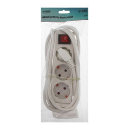 Удлинитель Luazon Lighting, 3 розетки, 3 м, 6 А, 1300 Вт, 3×0.75 мм2, с заземлением, с выключателем, белый