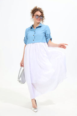 Платье NIKVA н967-1 молоко+голубой  фото 4