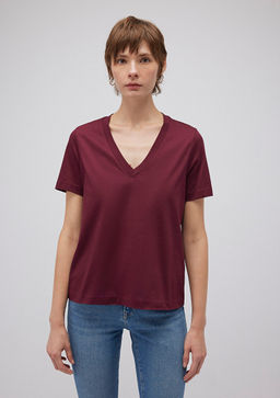 Pamuklu Merserize V Yaka Bordo Basic Tisort - Mavi фото 3