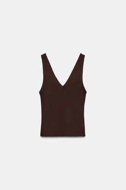 TOP ESCOTE PICO RIB / Marr?n - Zara фото 5