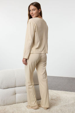 Trendyolmilla Kad?n Couple/Cift Bej %100 Pamuklu K?s Temal? Orme Pijama Tak?m? THMAW25PT00162  фото 7