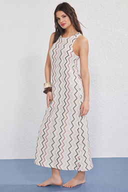 Trendyolmilla Geometrik Desenli Dokuma Triko Gorunumlu Plaj Elbisesi TBESS25EL00139  фото 2