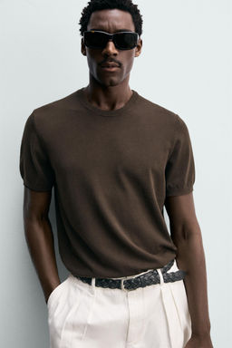 CAMISETA PUNTO REGULAR FIT B?SICO / Chocolate - Zara фото 5
