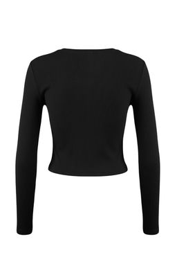 Siyah-Beyaz 2li Paket Fitted/Vucuda Oturan Bisiklet Yaka Crop Fitilli Esnek Orme Bluz TWOAW22BZ0331