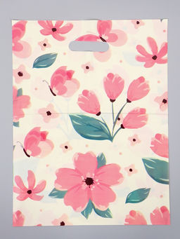 Цена за 50 шт. Пакет полиэтиленовый с вырубной ручкой "Цветы" 30 х 40 см 60 мкм