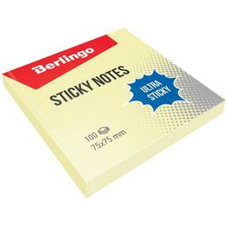 Блок самоклеящийся Berlingo "Ultra Sticky" 75*75мм 100л., пастель желтый (LSn_39100, )