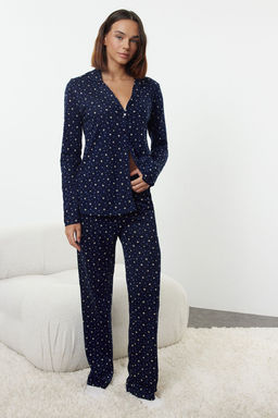 Trendyolmilla Lacivert %100 Pamuklu Galaksi Desenli Orme Pijama Tak?m? THMAW25PT00097  фото 6